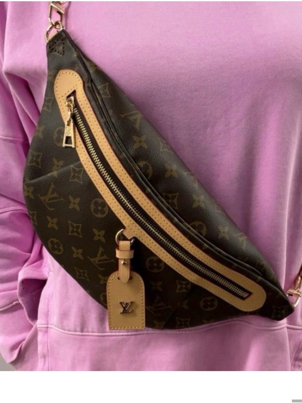 Source Unknown Brown Monogram Belt Bag with Tan Trim